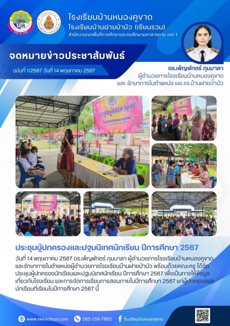 ฉบับที่ 1/2567 ประชุมผู้ปกครองและปฐมนิเทศนักเรียน ปีการศึกษา 2567